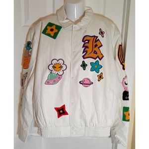 Klcoud9 Premium Leather Jacket Multiply Patches White Men's LG